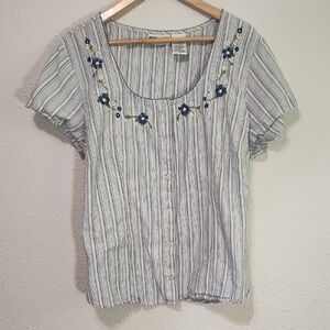 Floral Embroidered Striped Top